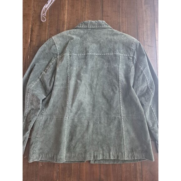 D&Co. Womens Leather Jacket Large Green Button Up - Picture 2 of 6